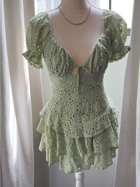 Sage Crochet Ruffle Romper